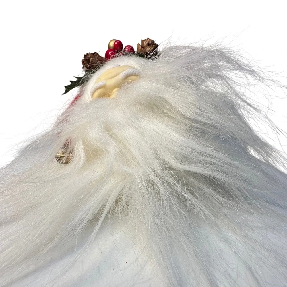 Santa Head Christmas Ornament‎ Faux Fur Beard Pinecone Berry Crown Vintage